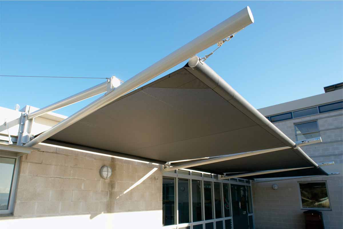 cantilevered retracting awnings