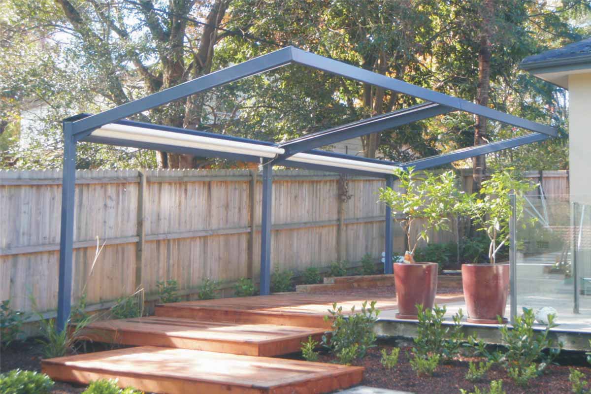 cantilevered retracting awnings