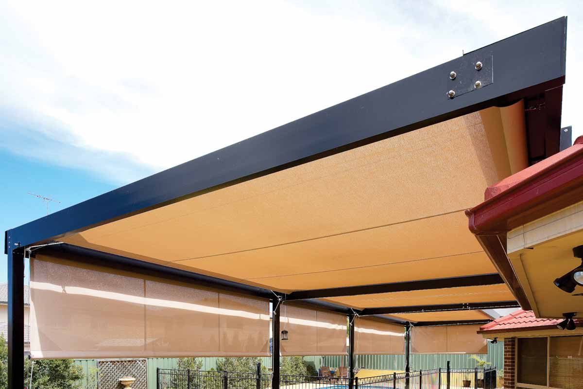 retracting awnings with poles and frame